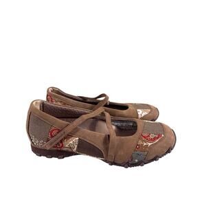 Skechers Bikers Mary Jane Flats Shoes Womens Size 9 Brown Suede Patchwork Casual